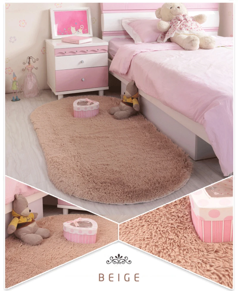 Милый Овальный прикроватный коврик Домашний утолщенный волосатые детская комната ползающий гостиная спальня полный журнальный столик
