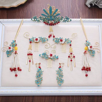 

2018 new chinese blue hair combs hair sticks bride coronet wedding hair accessories