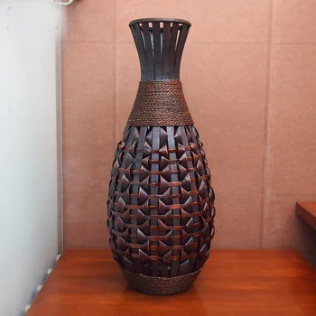

Retro Large Floor Vase Antique Big Bamboo & Wood Floor Vase Home Decorative Craft Flower Vase vasos Home Decoration Vases