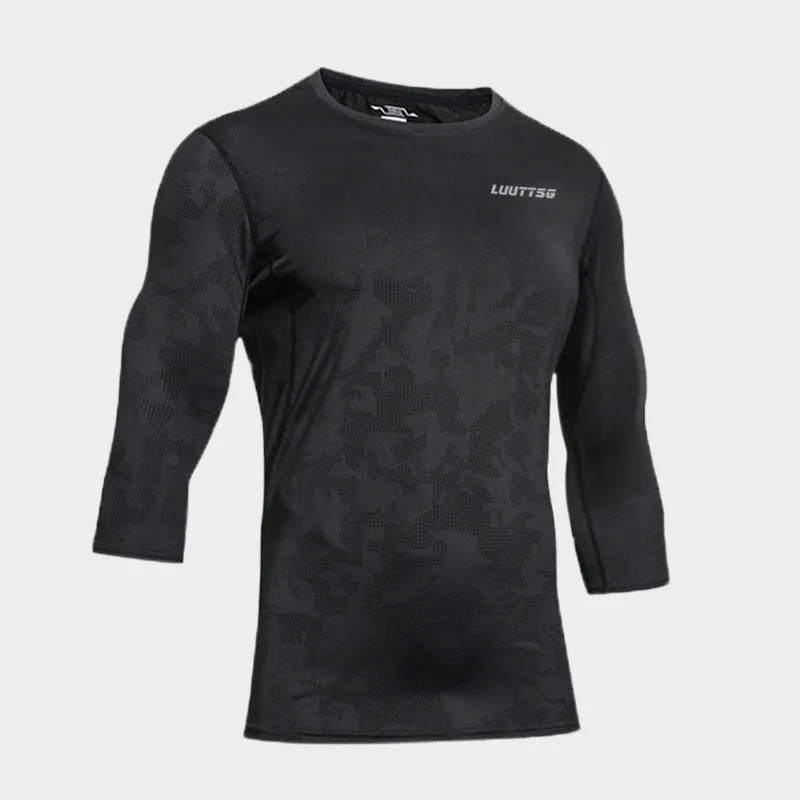 UABRAV, мужская спортивная футболка, 3/4 длина, длинный рукав, для улицы, для занятий спортом, для тренировок, для бега, для спортзала, для кроссфита, для фитнеса, топы, спортивная одежда - Цвет: black