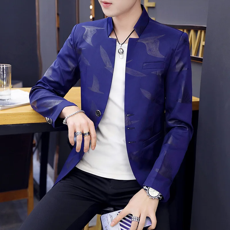 

Traje Hombre 2019 Stand Collar Men's Suit Casual Jacket Korean Slim Youth Blazer Masculino
