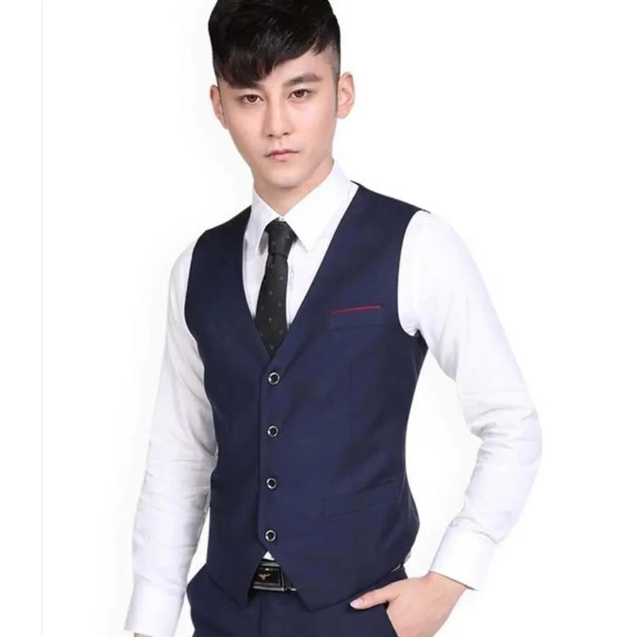 Mens Suit Vest V Neck Business Leisure Vests Plus Size M 3XL Spring
