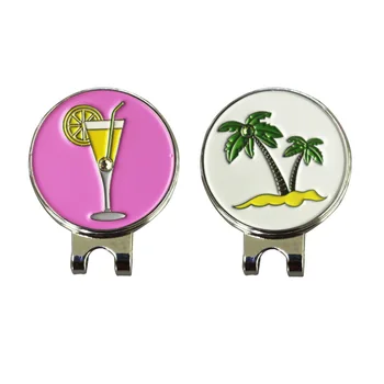 

PINMEI Golf Ball Mark Golf Cap Clip Sets 1pc Lemon Class Marker and 1pc Palm Tree Golf Marker and 2pcs Golf Cap Clips For Golfer