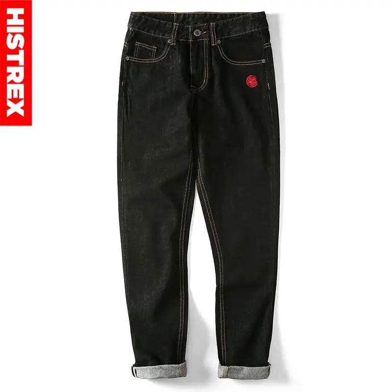 Мужские брендовые джинсы с вышивкой в китайском стиле, штаны с буквенным принтом, хлопковые джинсовые стрейч байкерские синие черные штаны, мужская повседневная одежда# TSJ2003