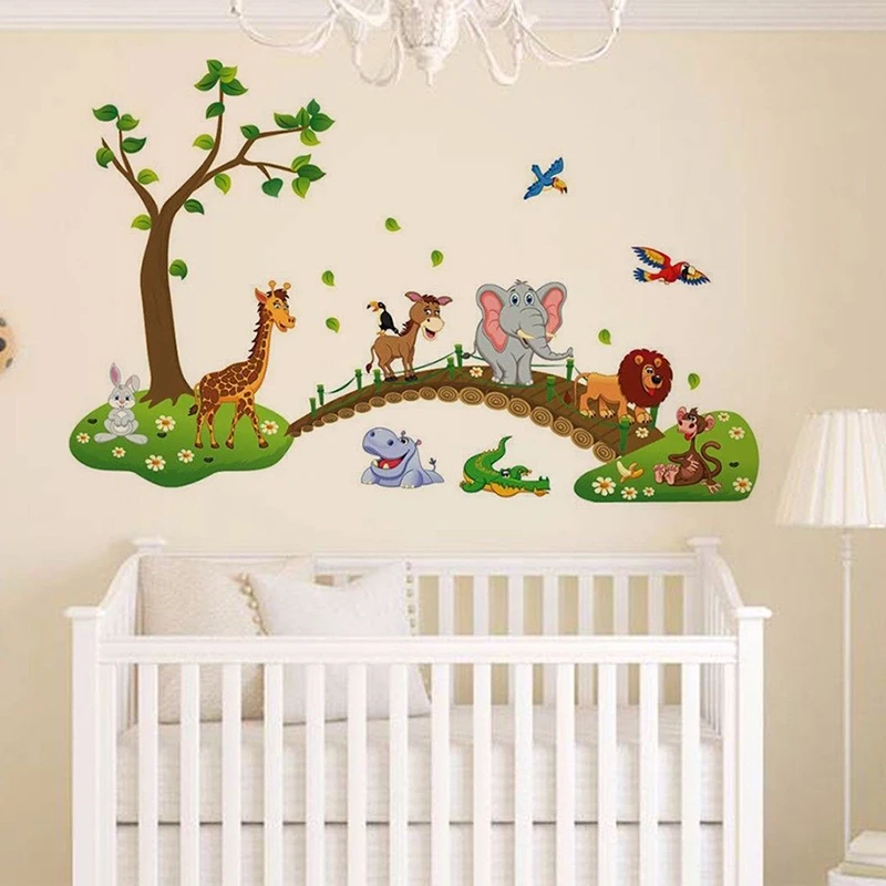HENGHOME 1Pc PVC Cute Zoo Pattern Cartoon Animals Removable Wall Stickers Kids Baby Nursery Room