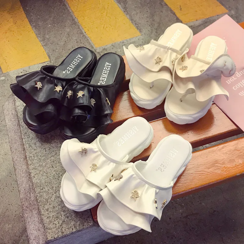 

Slides Women's Slippers 2019 Shoes Ladies Flip Flops Heeled Mules Platform Lady On A Wedge Sliders New Flip-flops