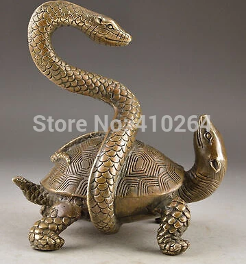 

CLASSICAL AUSPICIOUS EXORCISM SNAKE TORTOISE STATUE DECOR CHINESE BRASS HANDWORK discount 30%