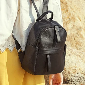 

Genuine Leatehr Laptop Backpack Women School Bag Fashion Travel Backpack Zipper Shoulder Bags Black Backpacks For Teenage Girl