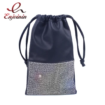 

Luxury Fashion New Design Black PU Leather Diamond Soft Ladies Handbag Mini Bucket Bag Casual Clutch Bags Punk Purse Wallt