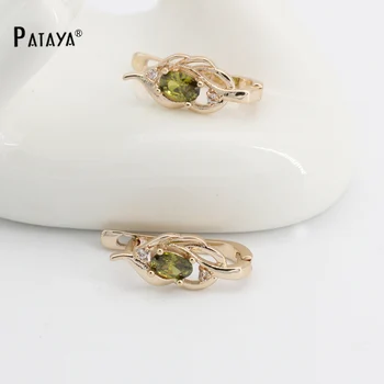 

PATAYA Natural Olive Green Earrings 585 Rose Gold Natural Cubic Zircon Fine Jewelry Short Eardrop Accessories Vintage Earrings