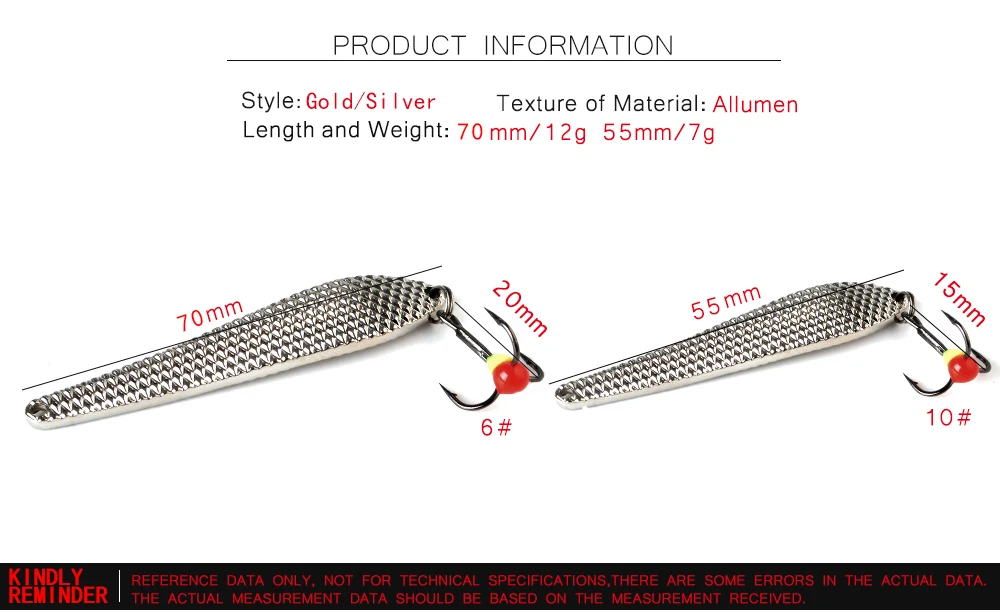 FTK 1 шт., 7 г/12 г, металлическая блесна, ложка для зимней подледной рыбалки, приманка 55 мм/70 мм, золотые, серебряные, жесткие приманки с тройным крюком для форели, щуки