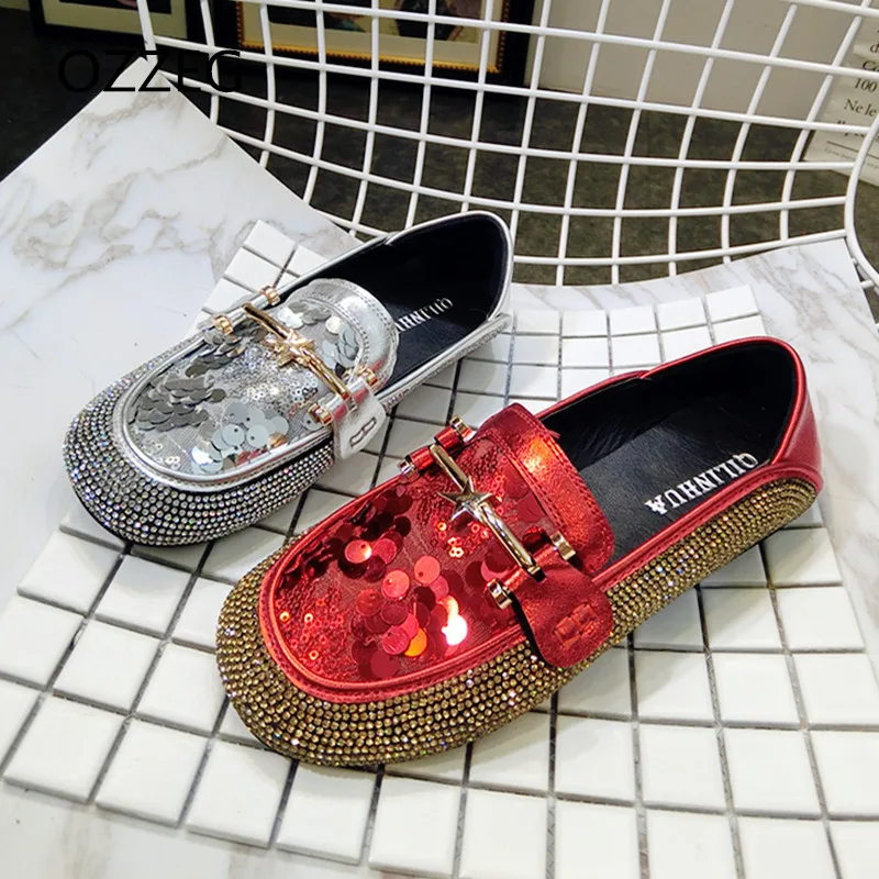

Women Loafers Round Toe Luxury Rhinestone Ladies Shoes Fashion Bling Flat Women Shoes Spring Summer Loafers Slip On Casual Shoes