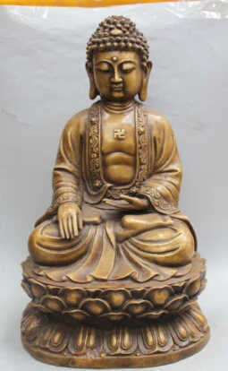

RHS0194 18" Chinese Tibetan Buddhism Bronze Seat Lotus Shakyamuni Amitabha Buddha Statue