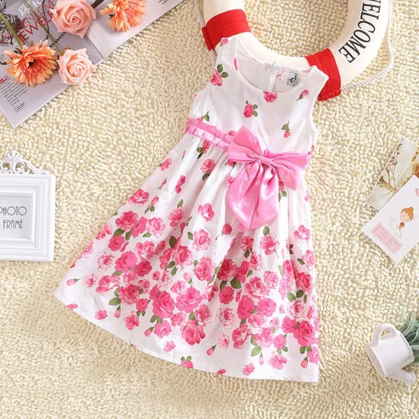 

New fashion Girls Kids Sleeveless Dress Floral Print Bow Party Dress Sundress Clothes X5