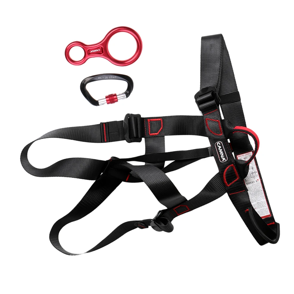 Climbing Sports Safety Sit Harness 35KN Figure 8 Belay Device Descender 25KN D-Ring Screw Lock Carabiner Accessories