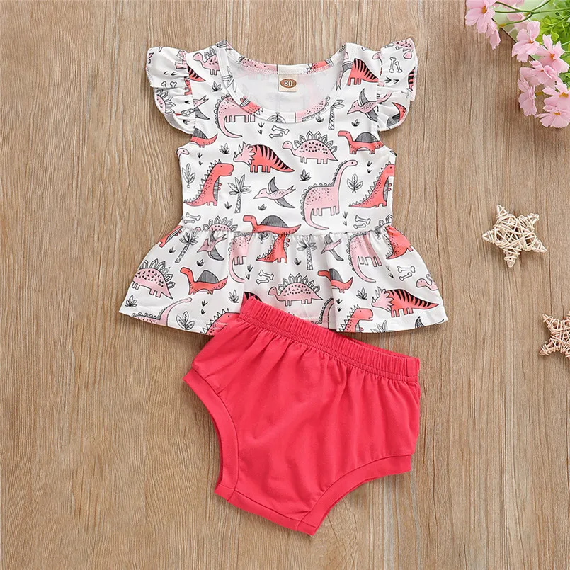 

Kids Baby Girl Cartoon Dinosaur Outfit Clothes Dress Tops+Shorts Set Sweet Girls Daily Summer Set Roupa Menina 40FE28