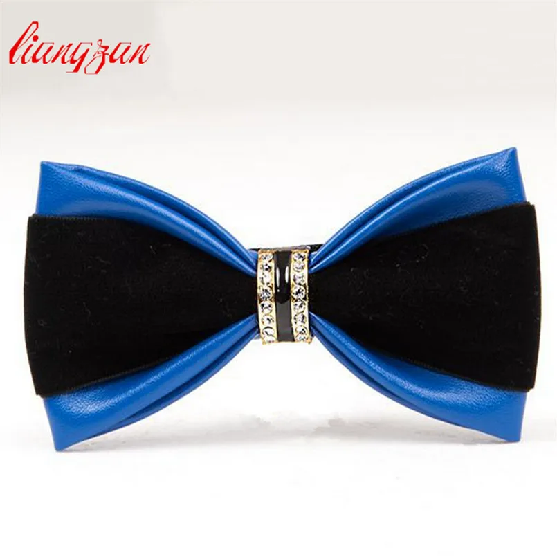Men Bow Ties PU Leather Diamond Decoration Wedding Party Metal Ties