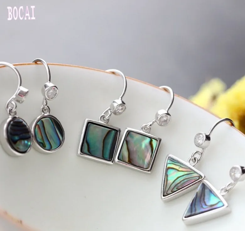 

100% real 925 pure silver hand-set natural color shell silver earrings hypoallergenic simple earrings for Women
