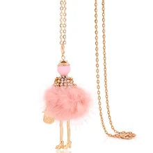 Новое поступление Лидер продаж высокое качество розовый Кукла Ожерелье для Женская мода Большой кулон мехом длинное ожерелье цепи цвет ювелирные изделия