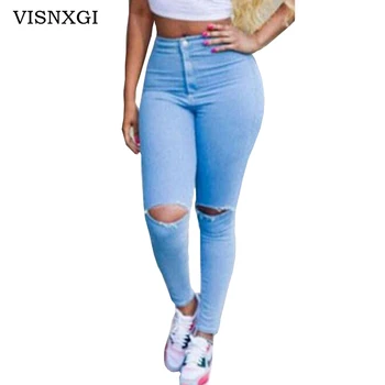 

2020 Denim Jeans Pants Women Button Big Hole Ripped Designer Jean Woman Trousers Vintage Spring Summer Capris Pencil Pants K103