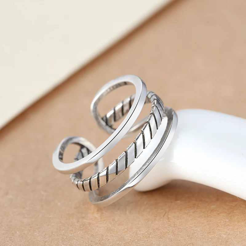 

Personality Punk Vintage 925 Sterling Silver Multi-layer Line Rings Thai Silver Opening Adjustable Rings For Women Men bague
