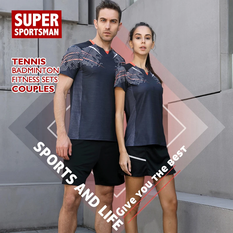 

Men Workout Fitness Sports Running Jogging Suits Women Tennis Tracksuit Badminton Gym Clothing Sets Training Clothes Sportswear