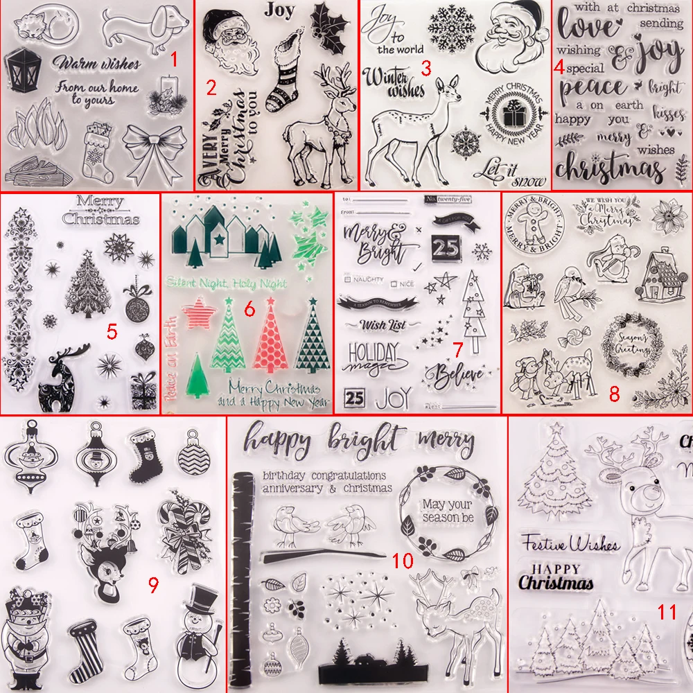 

Merry Christmas Transparent Silicone Clear Stamps DIY Scrapbook Embossing Card Art Stove Fire Socks Deer Snowflake House Forest