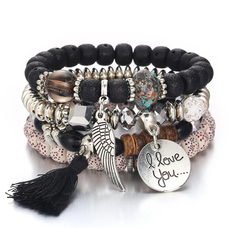 

Miss JQ 4pcs/set New Bohemia Style Bracelets & Bangles For Women Colorful Beaded Bracelet With Tassel Fashion Bracelets Jewelry