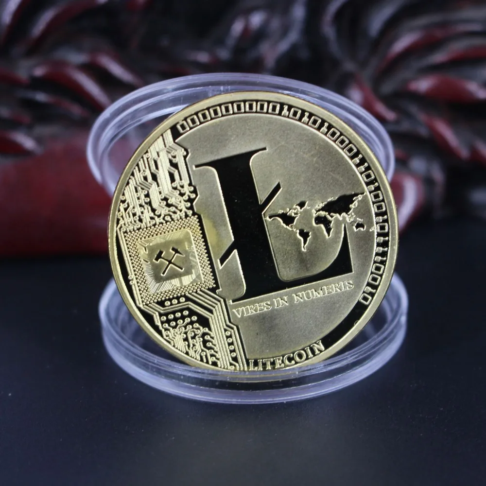 Trendy！Gold Plated Litecoin Coins Vires in Numeris Commemorative Coin Collection 