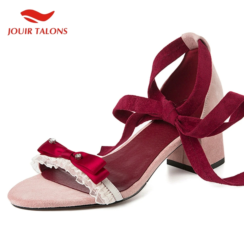 

JOUIR TALONS New Arrivals Kid Suede Lolita Style Peep Toe Summer Sandals Woman Shoes Sweet Bowtie INS Hot Shoes Woman Sandals