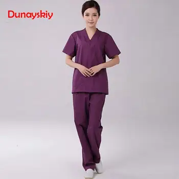 

New Fashion Short-sleeved Medical Surgical Clothing Women Solid Elegant Suits Split Brush Suit Splicing set Scrub Sets