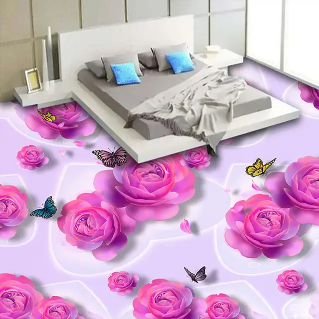 Online Shop Custom 3d Floor Tiles Wallpaper Romantic Pink Rose