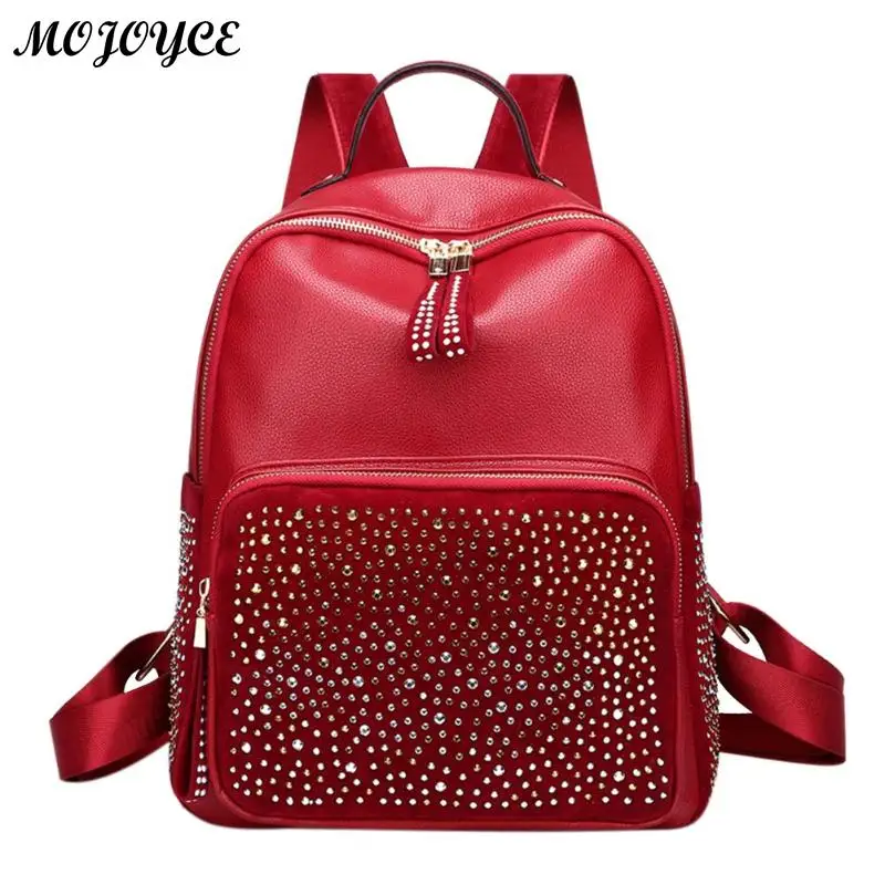 

Shining Rhinestones Backpack Women Casual Style Rucksack Girls PU Leather High Capacity Travel BackPacks Shoulder School Bags