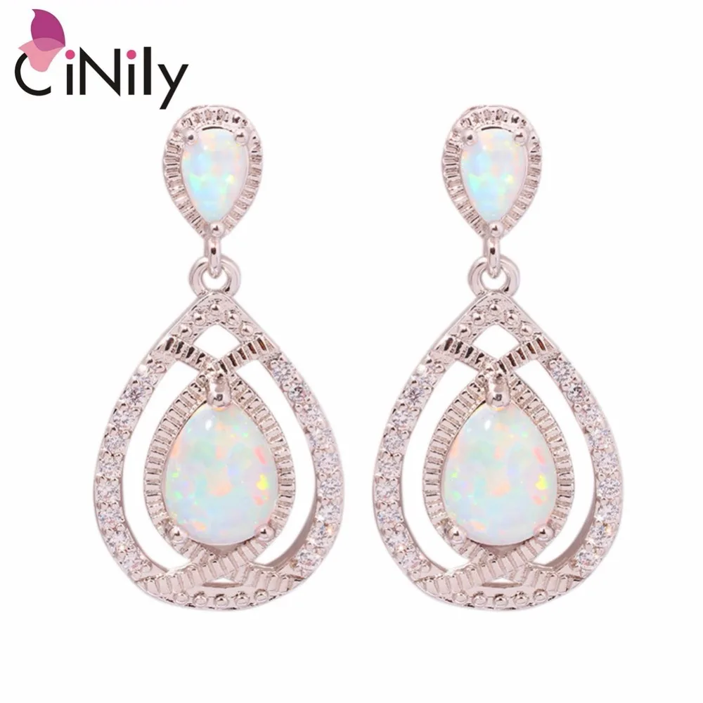 

CiNily Created White Fire Opal Cubic Zirconia Silver Plated Wholesale Hot Sell for Women Jewelry Stud Earrings 1 1/4" OH3916