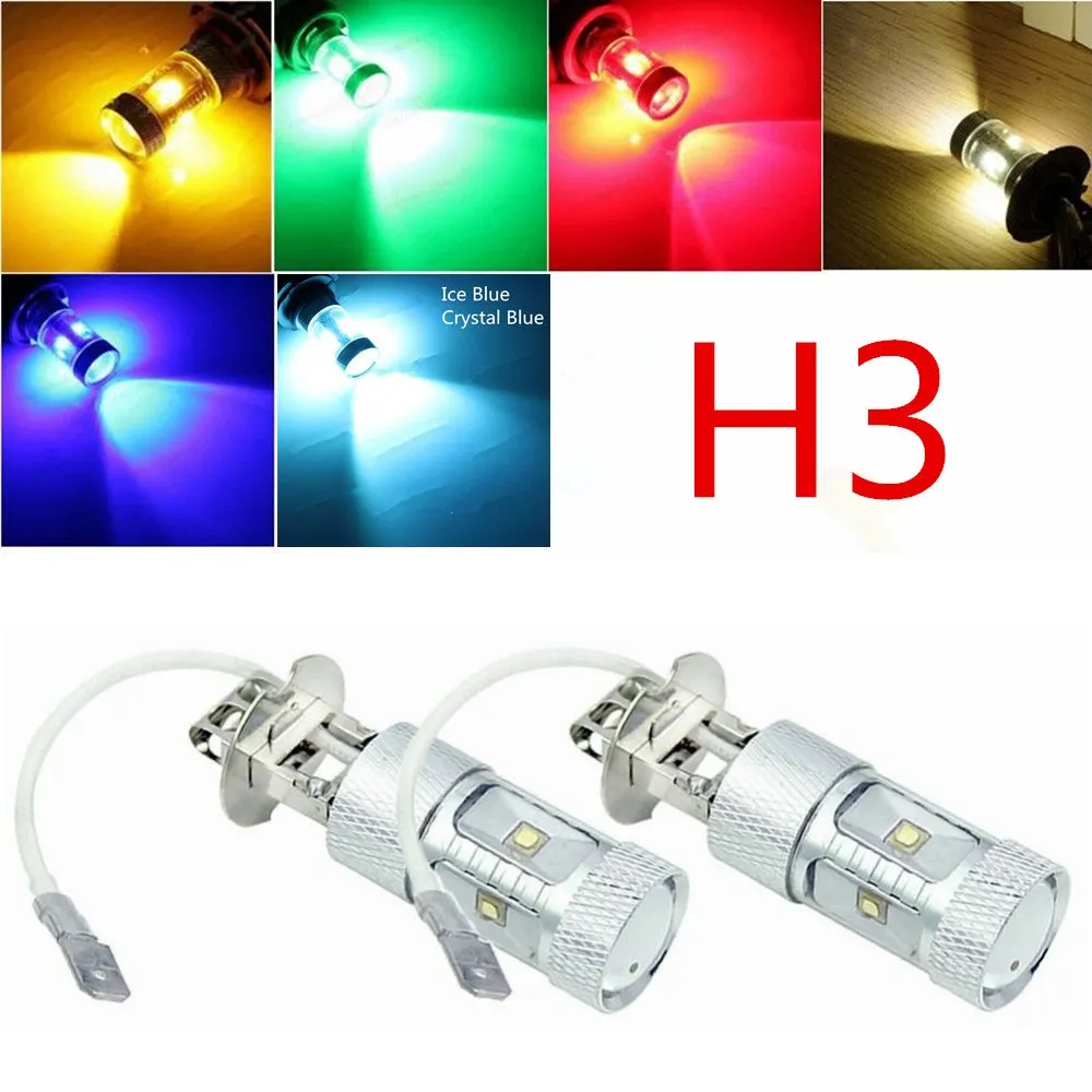 

2pcs H3 High Power 30W LED for car Daytime Driving Fog run Light Red 12V Bulb Blue Amber