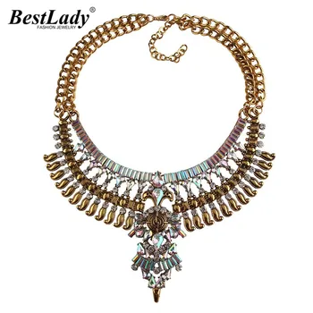 

Best lady 2016 New Hot Statement Necklaces AB Color Pendant Collier Femme Gem Choker Big Vintage Maxi Chunky Necklace 3599