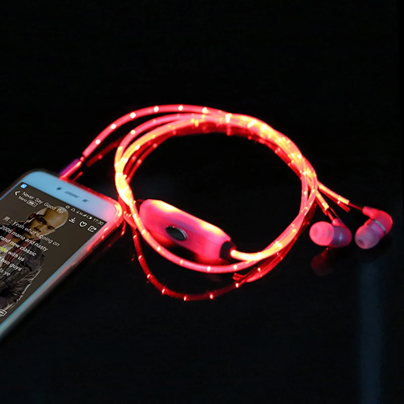 

Visible Flowing LED Flashing Light Glow Sport Stereo  Earphone w/ Mic for All Smart Phone Tablet iPod