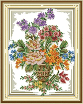 

The flower basket Printing pattern Cross Stitch Kits Chinese Embroidery Needlework DMC Counted Home Decor Cross-stitch set Gifts