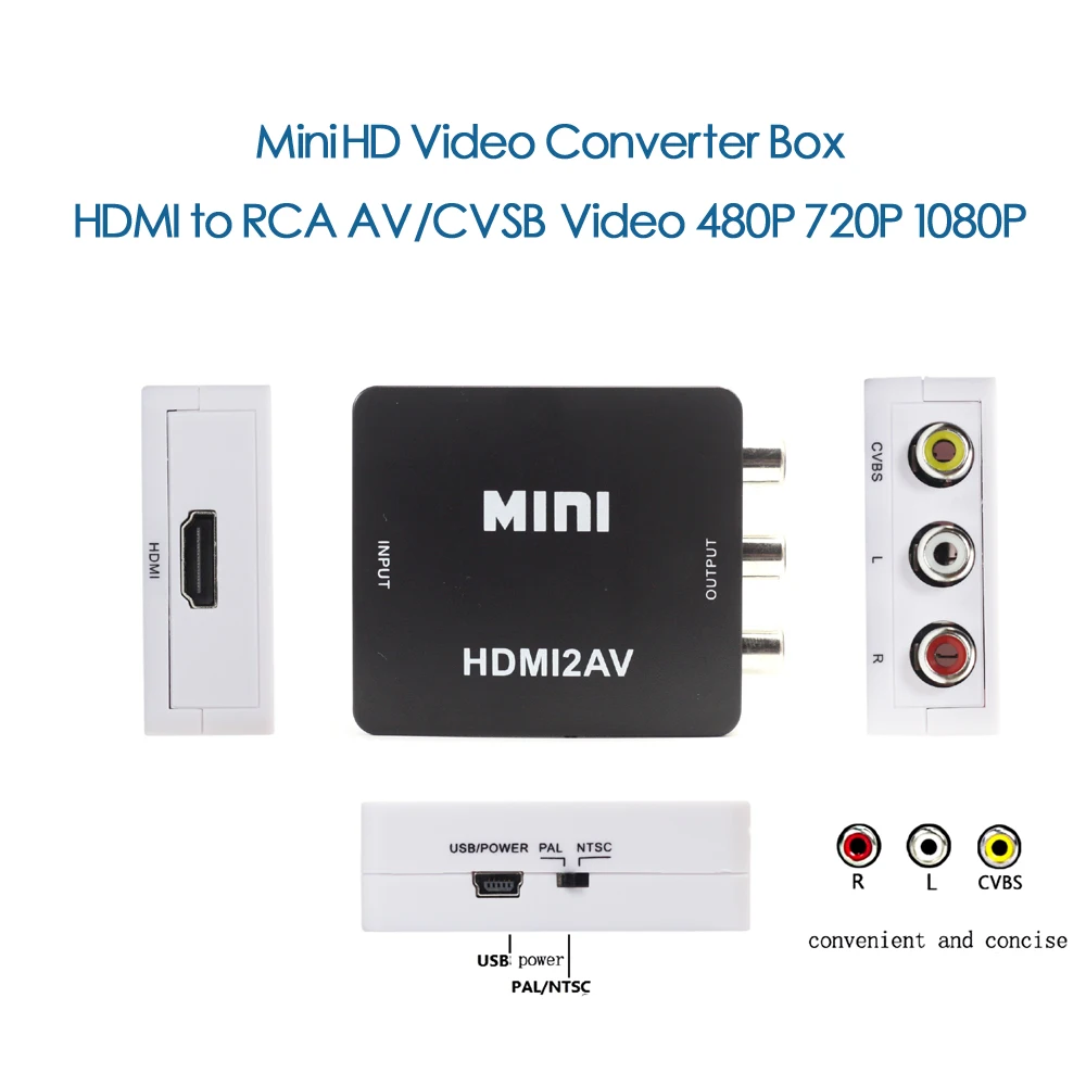 AIXXCO HD 1080P HDMI для AV/RCA CVBS адаптер мини HDMI2AV видео конвертер коробка для HD ТВ PS3 компьютер ПК видеомагнитофон NTSC