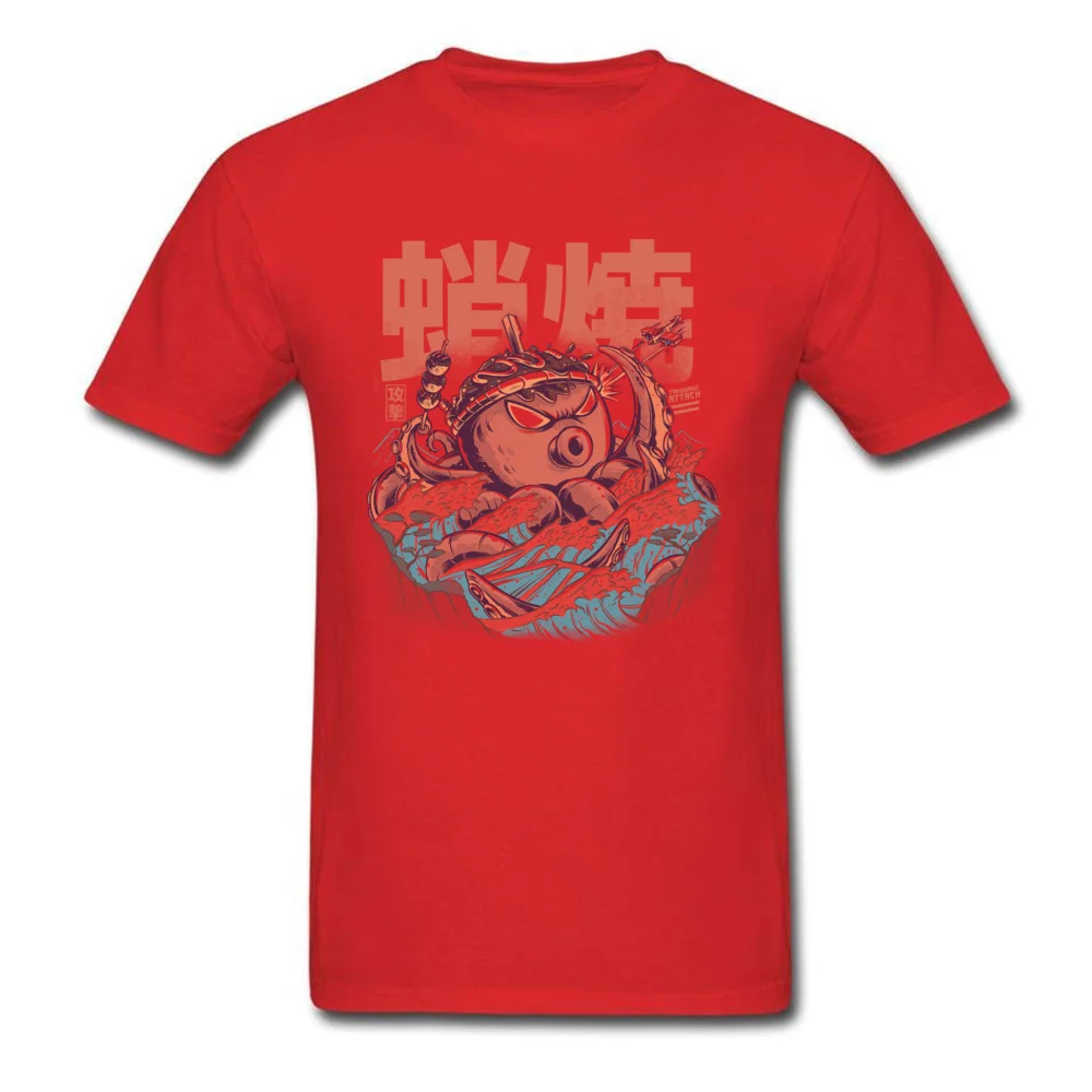 Funny Male Tshirts Crewneck Short Sleeve 100% Cotton Takoyaki Attack Tops T Shirt Casual Tops T Shirt Wholesale Takoyaki Attack red
