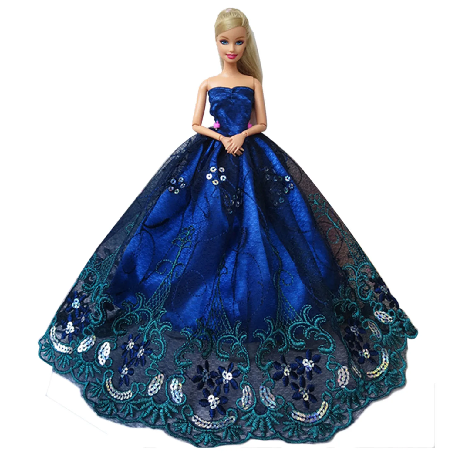 Besegad Mini Girl Doll Long Lace Gauze Dresses Evening Princess Gown Wedding Embroidered Clothes Accessories for Barbie Toy - Цвет: Blue