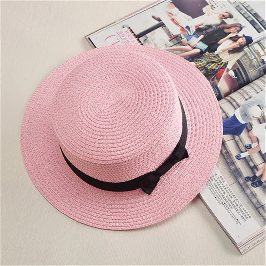 Женская Осенняя шляпа, Пляжная соломенная шляпа, Панама, женская кепка ручной работы, повседневный плоский бант края, шляпы от солнца для женщин