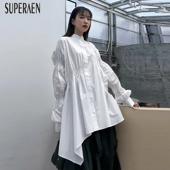 

SuperAen Europe Fashion Women Blouses and Tops Cotton Wild Casual Irregular Ladies Shirt Autumn New 2018 Loose Women Clothing
