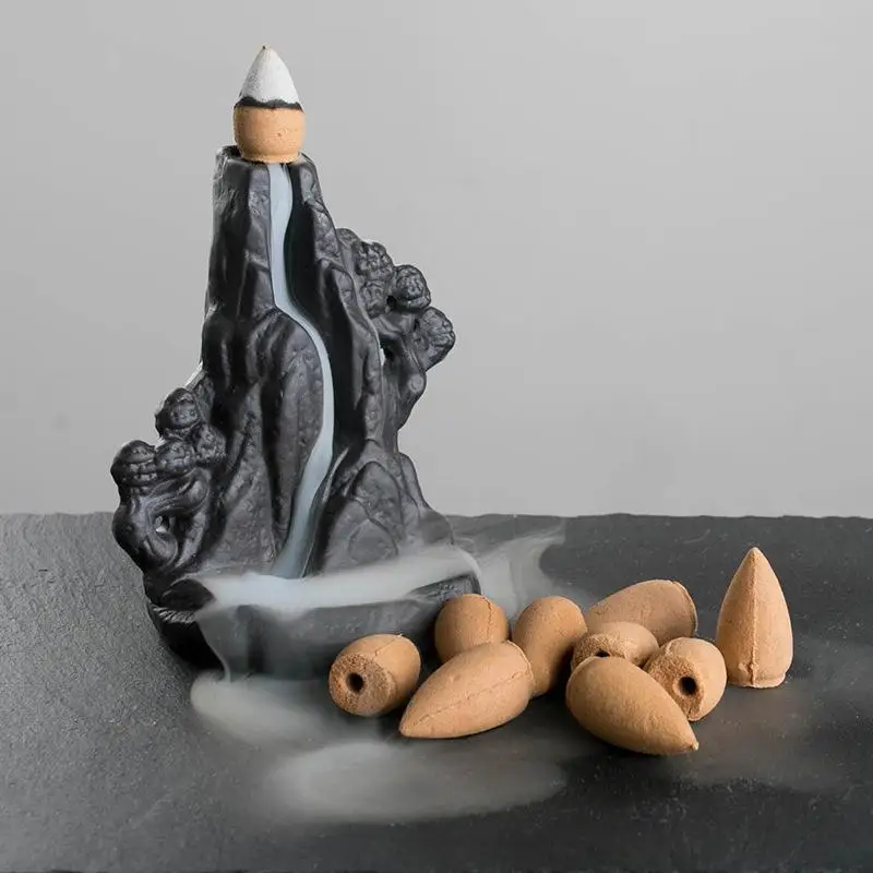 

Backflow Incense Burner Holder Smoke Waterfall Ceramic Censer Mountain River Handicraft Home Decoration Use In Home Teahouse
