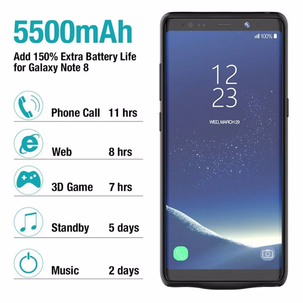 NEWDERY Внешняя резервная батарея зарядное устройство чехол для Samsung Note 8 5500 мАч ультра тонкий мощность Чехол для Note 8 красочные высокой емкости