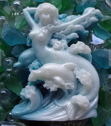 

Mermaid and Dolphin Riding a Wave Handmade Soap Mold 3D Silicone Mermaid Soap Mold