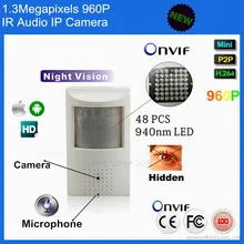 H264 1,3-мегапиксельной камерой 960 P микрофон ик ночного видения IP скрыть пир детектор движения камеры Onvif P2P подключи и играть сетевая камера