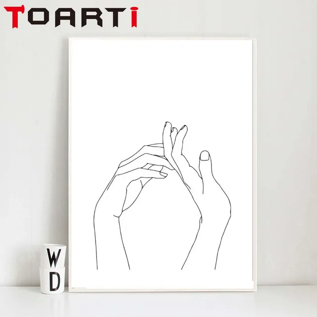 one line drawing hands sketches minimalist art canvas poster