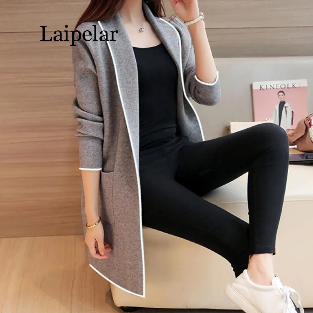 

2019 Plus Size M-3XL Women&#39s Long Sleeve Casual OL Cardigan Spring Slim Solid Color Pocket Jumper Coat Jacket Chaqueta Mujer
