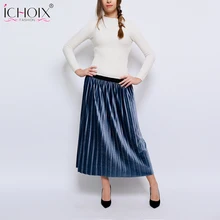Женские юбки осень зима замша Вельветовая с завышенной талией длинные женские плиссированные юбки эластичная талия винтажная юбка Saias Женская